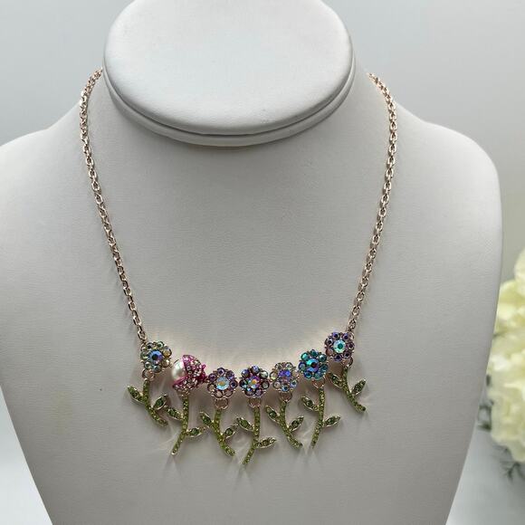 Betsey Johnson Rose Gold 20 Six Flower Daisy Pearl Ladybug Rhinestone Necklace - Picture 1 of 11